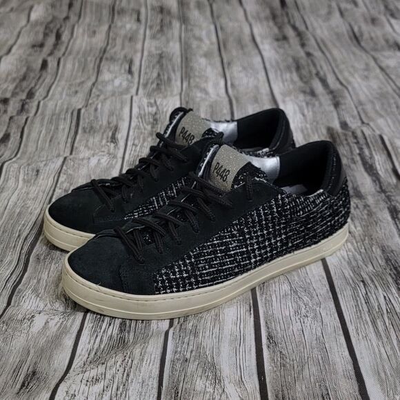 P448 Shoes - P448 John Shaka Women's Size 37/US 6.5 Black Tweed Grey Suede Sneakers